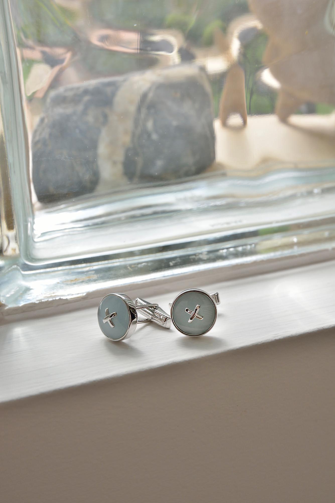 Gemelli Rotondi In Argento Sterling 925 Con Guscio D'ostrica - Nuovi In Scatola