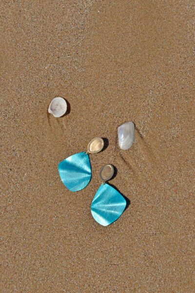 Silver can get wet in the sea slopes on sand and shells 