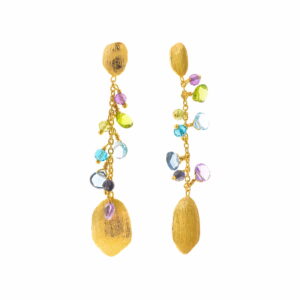 Pendientes dorados para boda largos con piedras de colores
