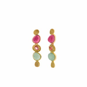 Pendientes dorados para boda largos con piedras de colores
