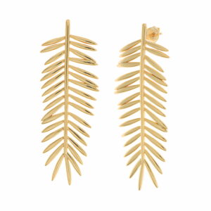 Pendientes dorados para boda largos hojas