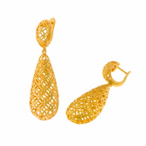 Pendientes dorados para boda largos con volumen