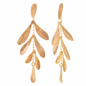 Pendientes dorados para boda largos hojas